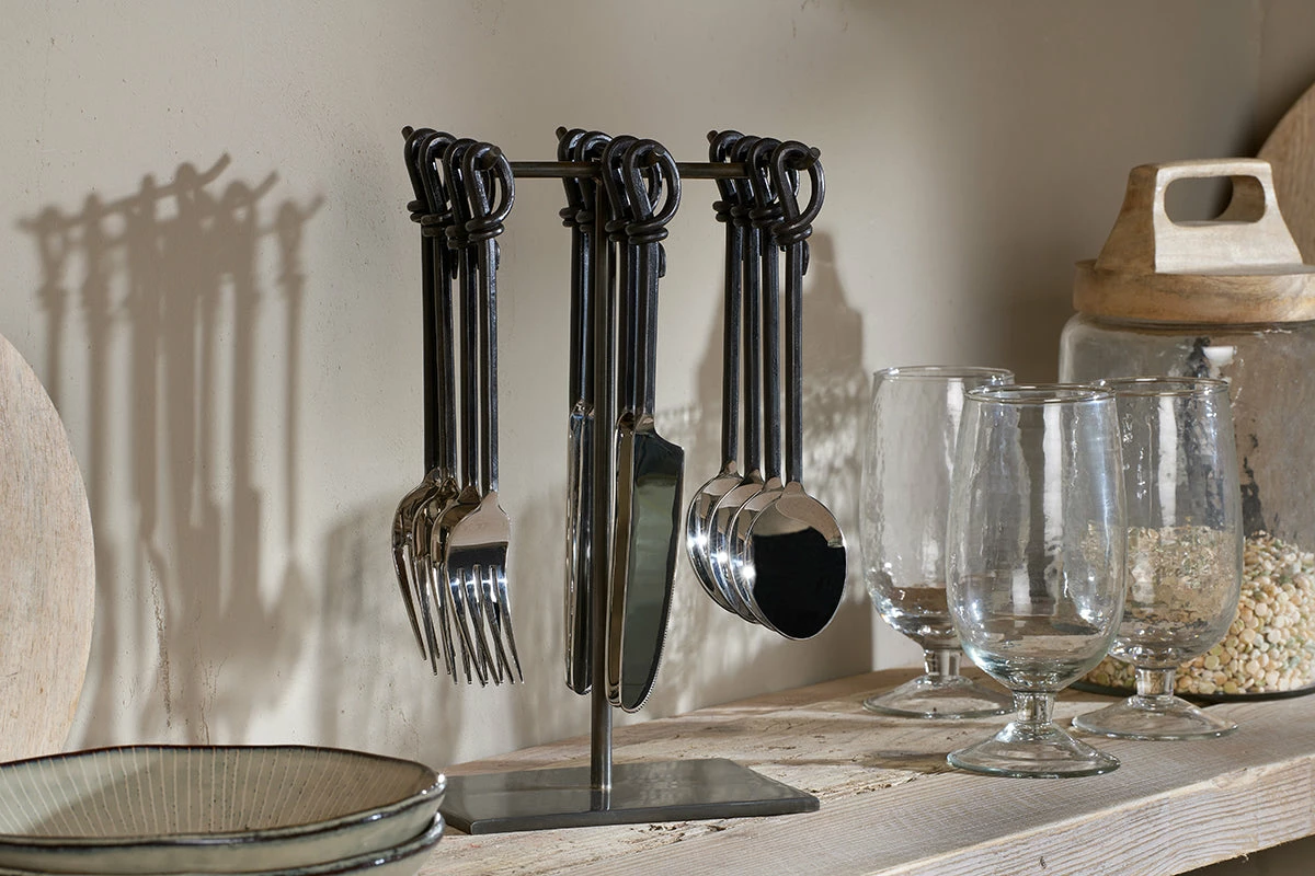 Banda Cutlery Set & Stand - Matt Black (Set Of 12) 3 Banda Cutlery Set & Stand - Matt Black (Set Of 12)