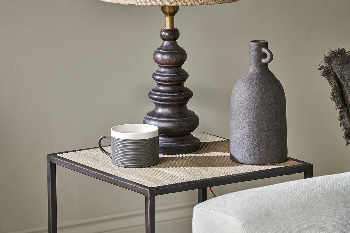 Rishin Grooved Wood Side Table - Natural & Gun Metal 5 Rishin Grooved Wood Side Table - Natural & Gun Metal - Image 3