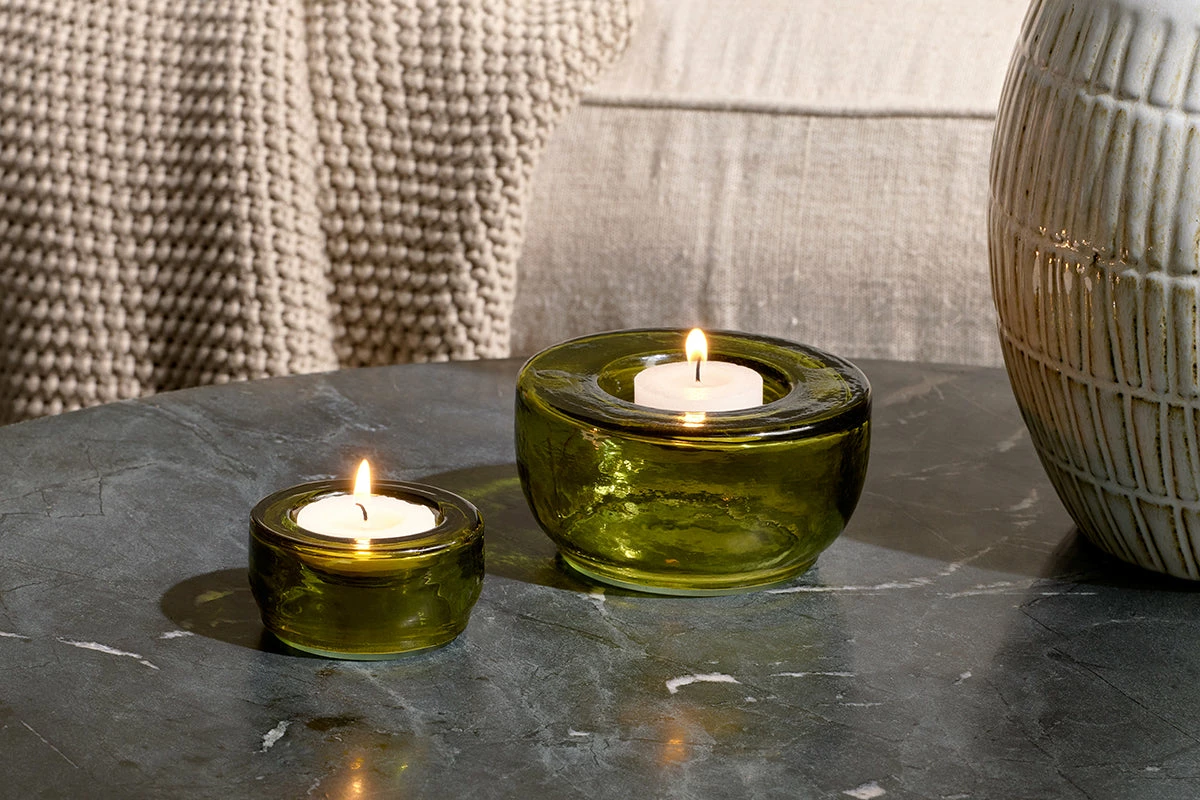 Sakha Recycled Glass Tealight Holder - Green (Set Of 2) 3 Sakha Recycled Glass Tealight Holder - Green (Set Of 2)