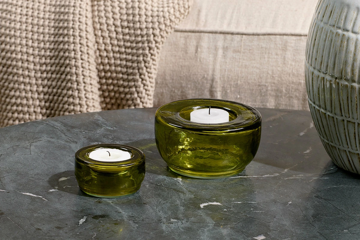 Sakha Recycled Glass Tealight Holder - Green (Set Of 2) 4 Sakha Recycled Glass Tealight Holder - Green (Set Of 2) - Image 2