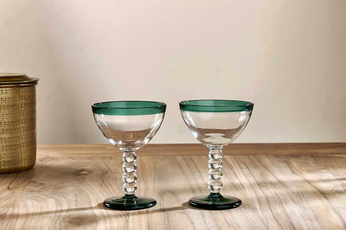 Thimma Champagne Glass - Clear & Teal (Set Of 2) 3 Thimma Champagne Glass - Clear & Teal (Set Of 2)