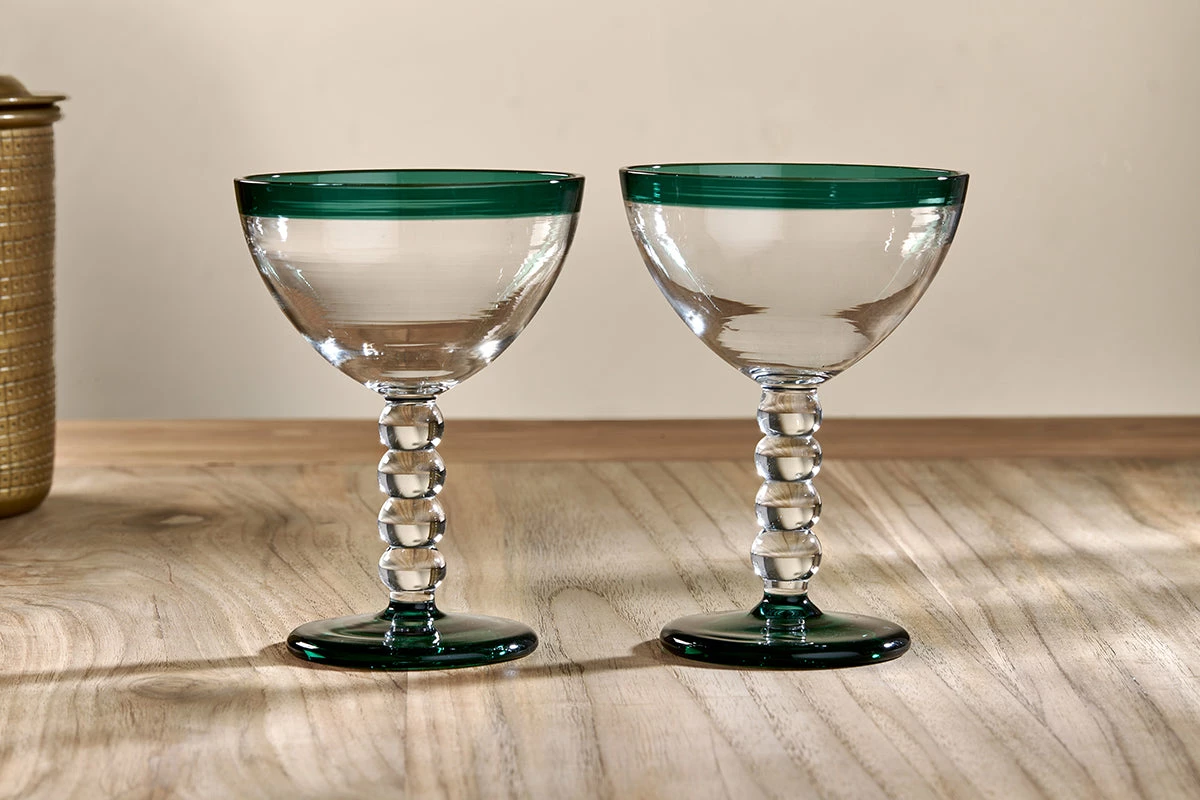 Thimma Champagne Glass - Clear & Teal (Set Of 2) 4 Thimma Champagne Glass - Clear & Teal (Set Of 2) - Image 2