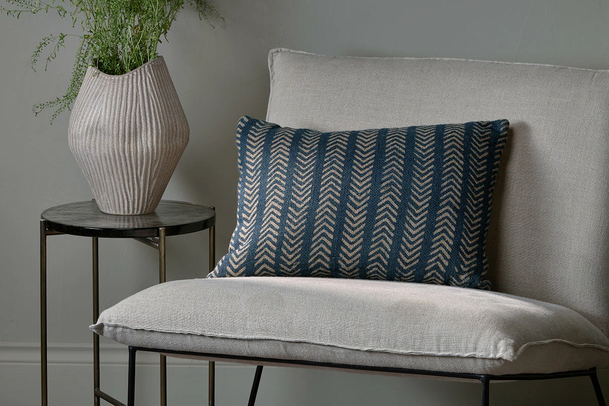 Yashmi Cushion Cover - Natural & Dark Blue - 60 X 40cm 3 Yashmi Cushion Cover - Natural & Dark Blue - 60 X 40cm