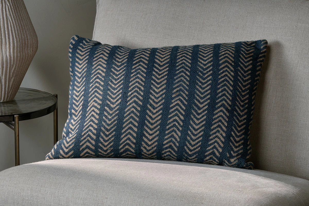 Yashmi Cushion Cover - Natural & Dark Blue - 60 X 40cm 4 Yashmi Cushion Cover - Natural & Dark Blue - 60 X 40cm - Image 2