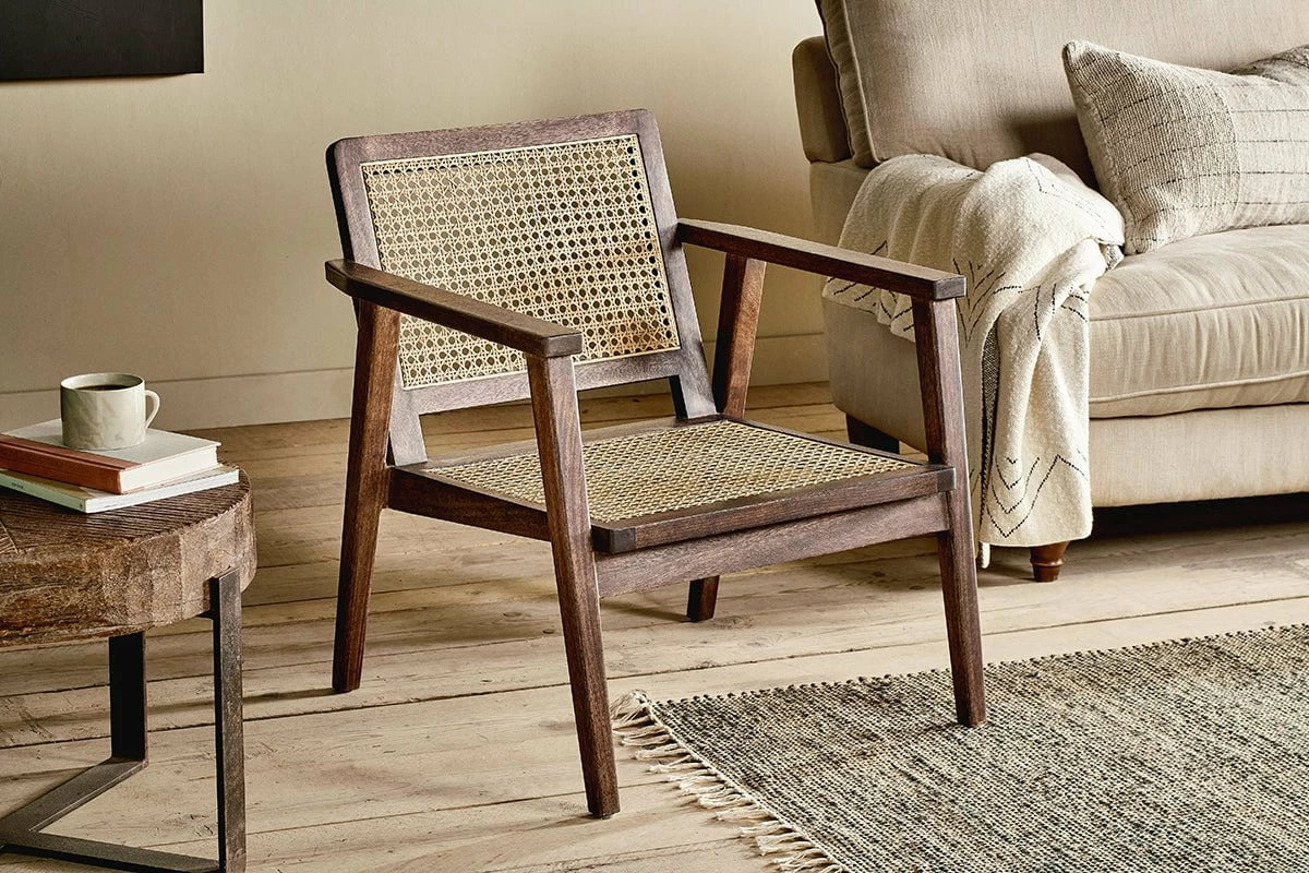 Atri Mango Wood & Cane Occasional Chair - Dark Brown 3 Atri Mango Wood & Cane Occasional Chair - Dark Brown