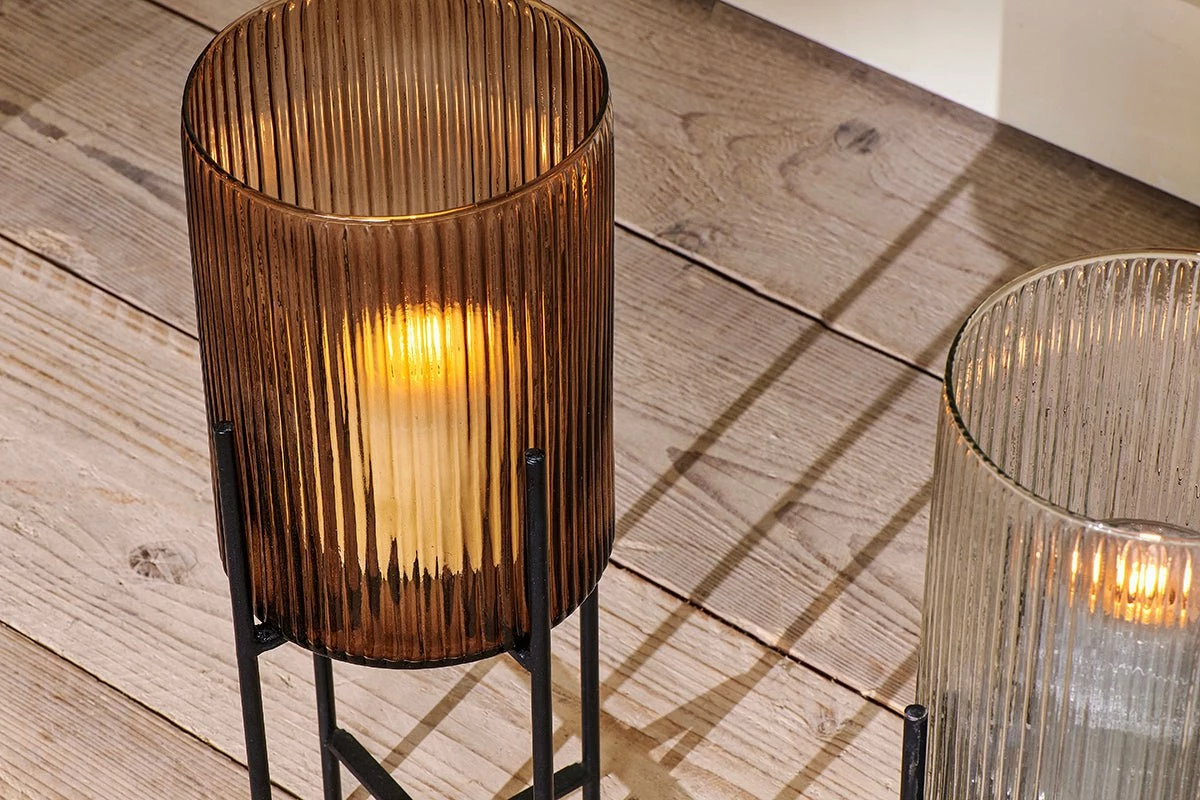 Eskaya Recylcled Glass Standing Lantern - Smoke Brown 4 Eskaya Recylcled Glass Standing Lantern - Smoke Brown - Image 2