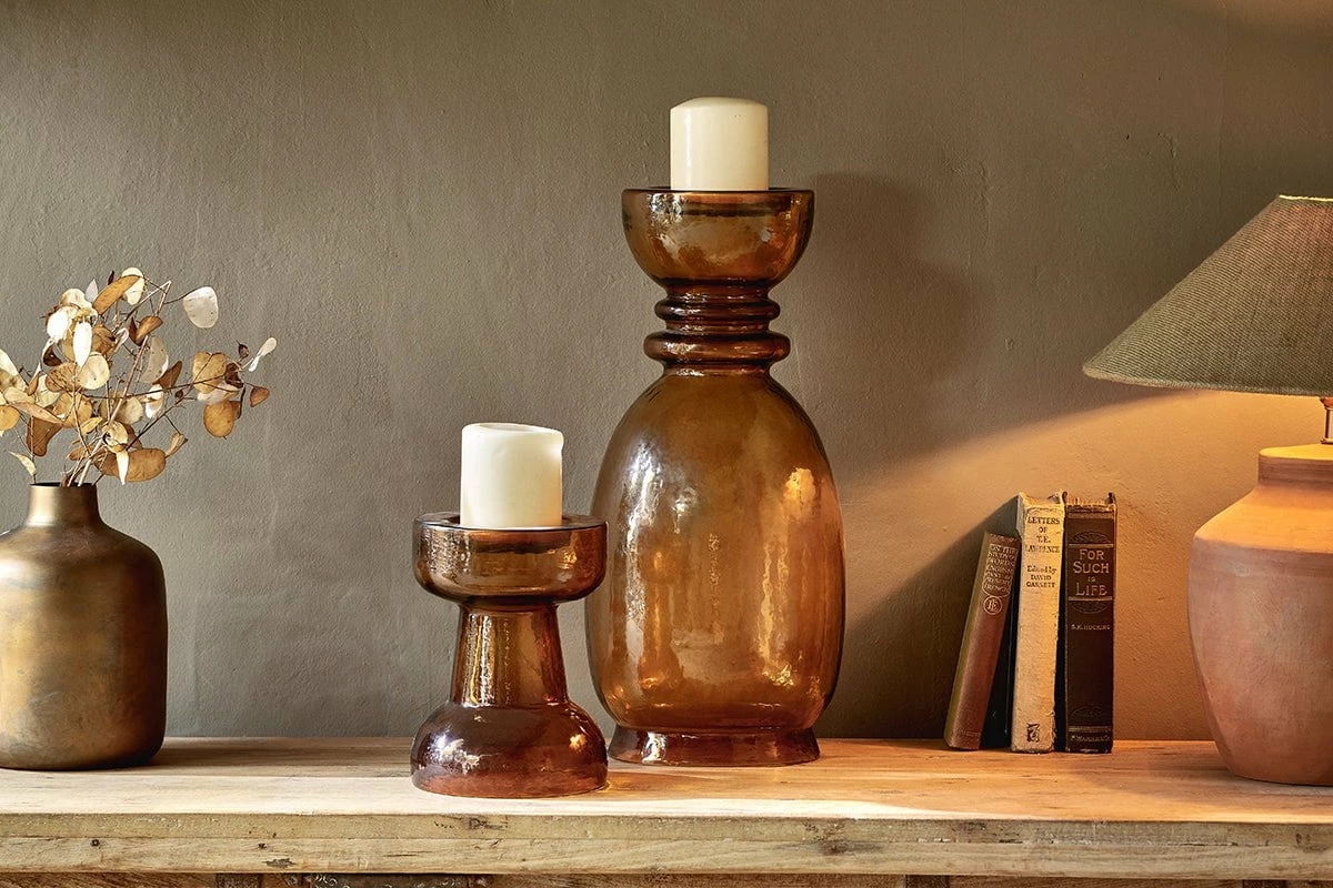 Hapua Glass Candle Holder - Dark Amber 4 Hapua Glass Candle Holder - Dark Amber - Image 2