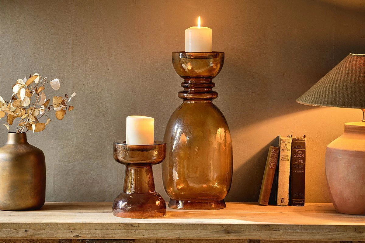 Hapua Glass Candle Holder - Dark Amber 3 Hapua Glass Candle Holder - Dark Amber