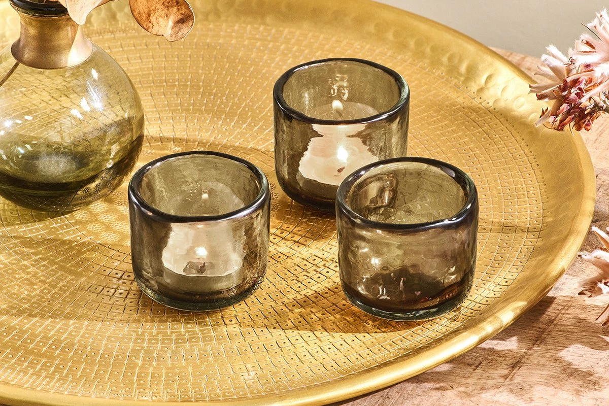 Irda Glass Small Tealight - Smoke Brown - Small (Set Of 3) 3 Irda Glass Small Tealight - Smoke Brown - Small (Set Of 3)
