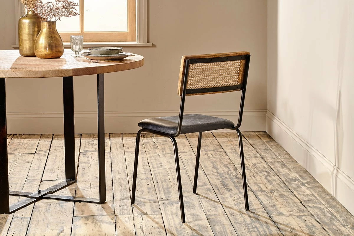 Iswa Leather & Cane Dining Chair - Black 4 Iswa Leather & Cane Dining Chair - Black - Image 2