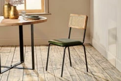 Iswa Leather & Cane Dining Chair - Green