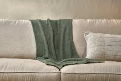 Moss Stitch Cotton Throw - Forest Green