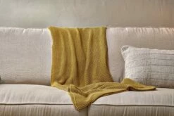 Moss Stitch Cotton Throw - Mustard