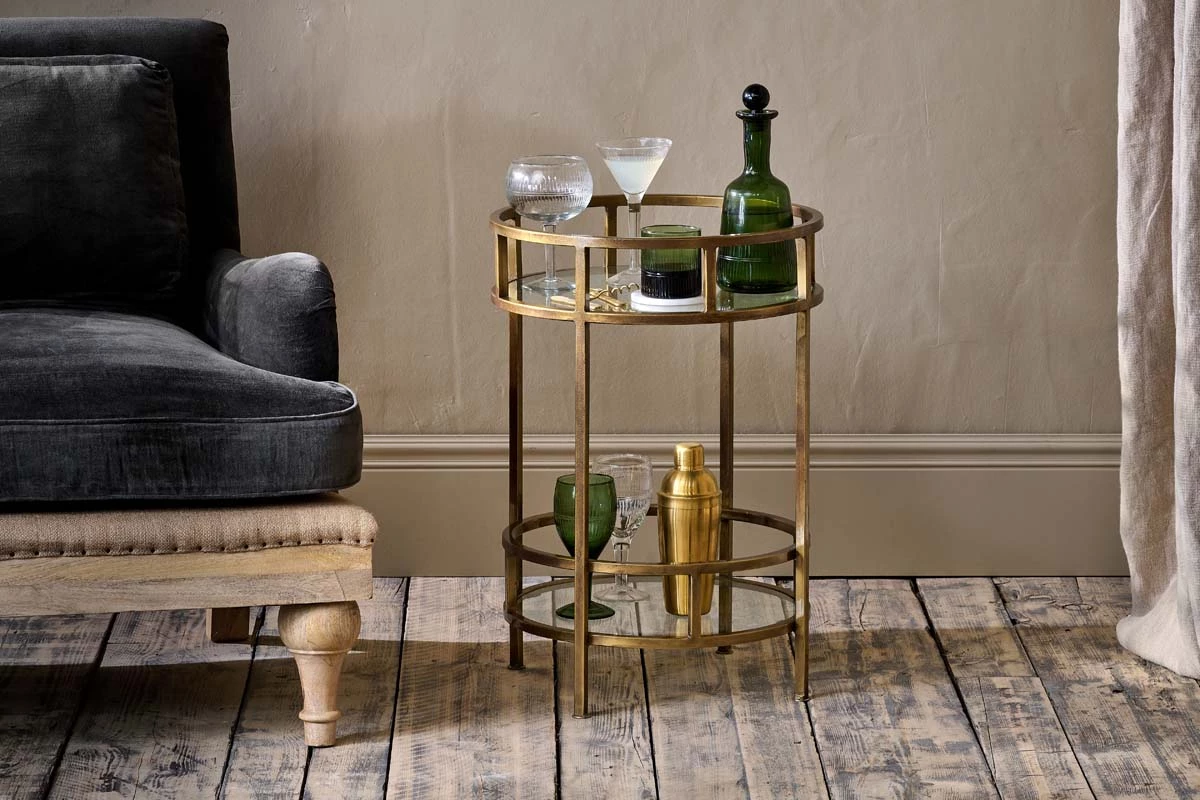 Nakuru Iron & Glass Drinks Table - Brass 3 Nakuru Iron & Glass Drinks Table - Brass