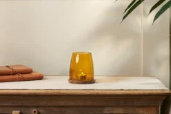 Sikkim Marble & Recycled Glass Tealight Holder - Amber